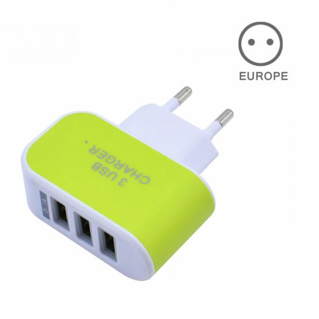 EU/US Plug Charger Station 3 Port USB Charge Charger Travel AC Power Chargers Adapter For Travel Accessories: EU-Green