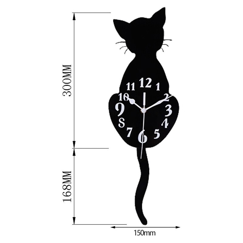 Modern 3D Digital Wall Clock Cat Swinging Tail Non Ticking Pendulum Quartz Clocks Pendulum for Bedroom Home Decor