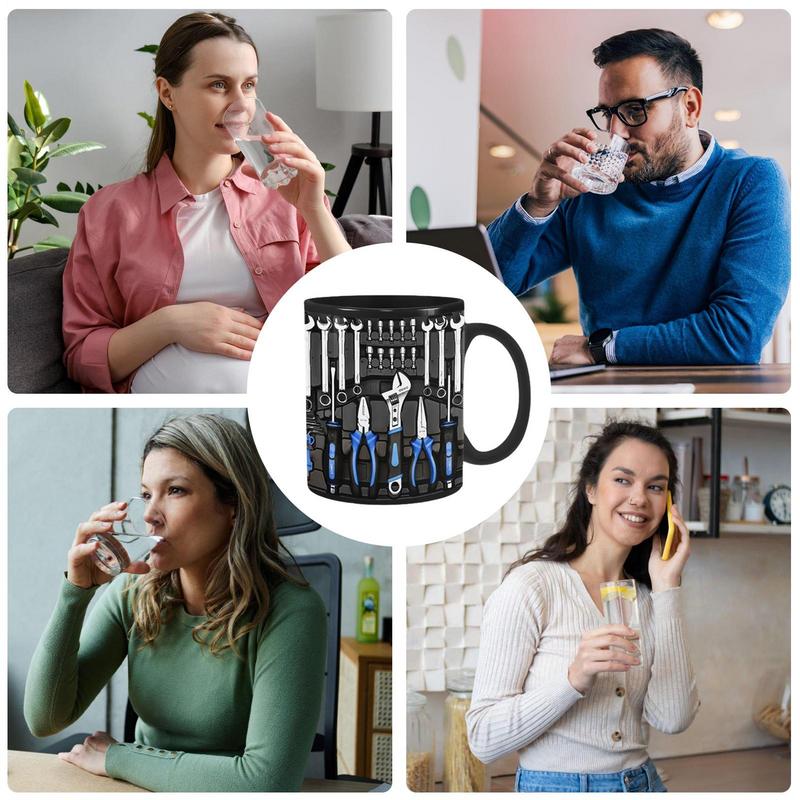 Taza negra mecánica, taza de café de cerámica negra para mecánica, caja de herramientas grande, taza de café, taza de té para whisky, cerveza, jugo, sopa, agua