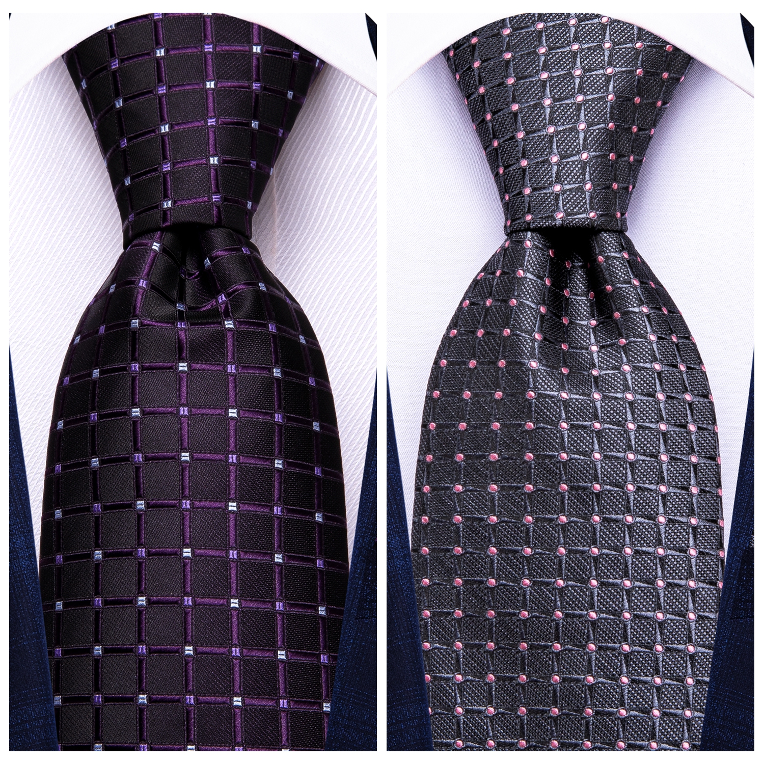 Hallo-binden Plaid Punkte Lila Grau Herren Elegante Krawatte Taschentuch Manschettenknöpfe für Rauchen Klassische Seide Luxus Krawatte für Mann