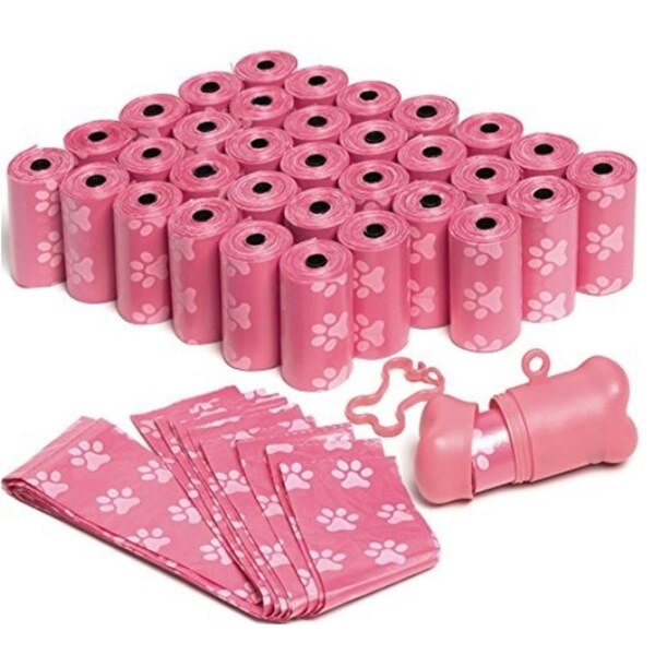 Dog Toilet Bag Pet Garbage Bag Biodegradable Outdoor Carrier Stand Dispenser Cleaning Pet Accessories 50 Rolos = 750 Pcs: pink