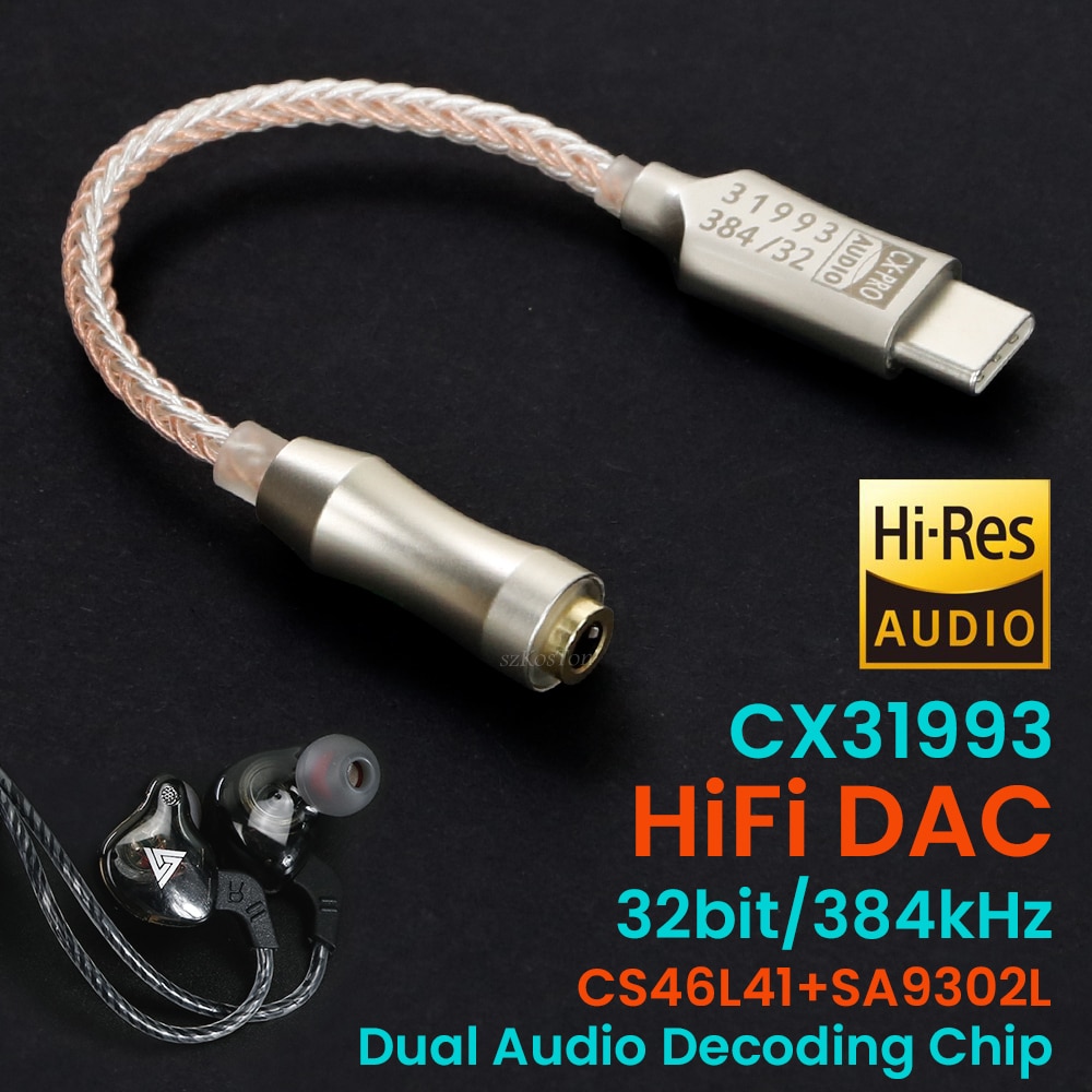 CX31993 Usb Type-C Tot 3.5Mm Audio-Interface Hoofdtelefoon Versterker Hifi Dac Oortelefoon Geluid Versterker 32bit 384Khz audio Adapter