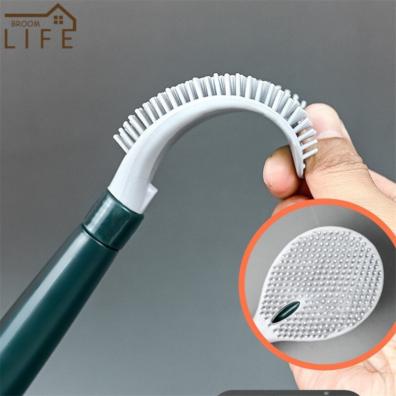 Veggmontert press type silikon toalettbørste plast langt håndtak rengjøringsverktøy gap clean flat hodeholder organisator bad