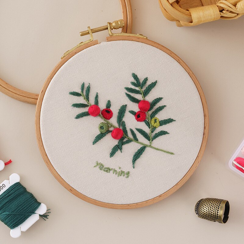 Nybegynner gjør-det-selv stemplet broderi startsett fargerike blomster planter mønster broderi stoff tråder verktøysett dekor kunstverk