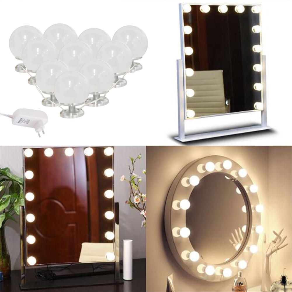 LED vanité Hollywood Styles maquillage miroir lumières kit ampoules pour coiffeuse murale avec variateur et adaptateur brancher 6/10 pièces ampoule