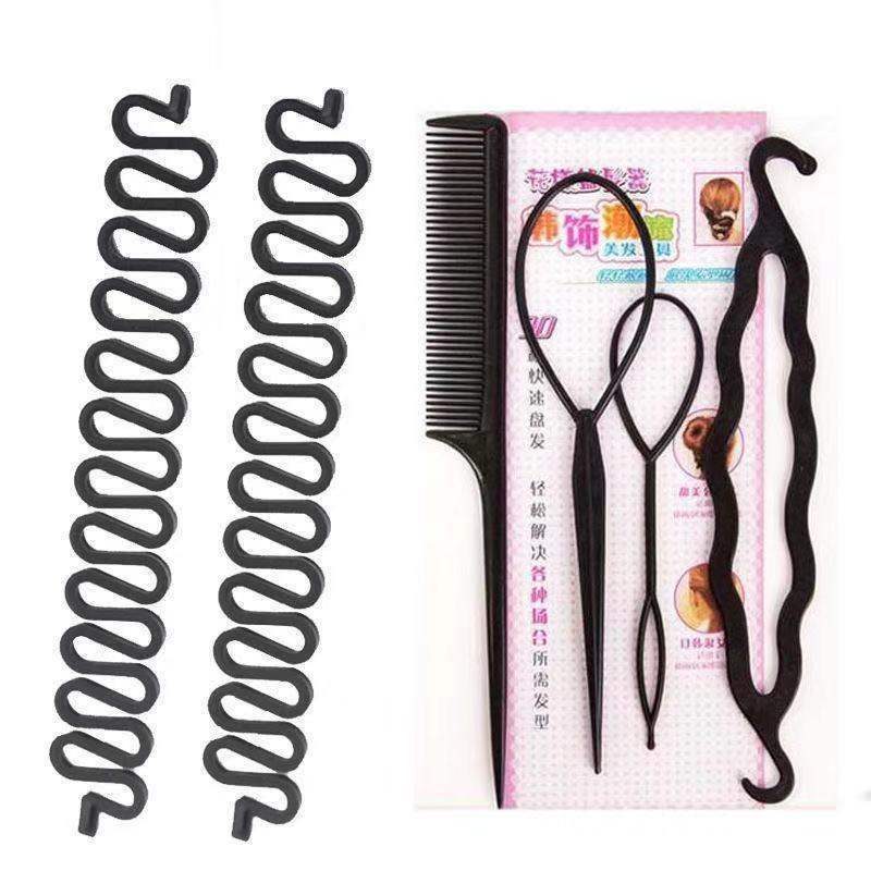 Zha tou accesorios para el cabello, herramientas para el cabello, banda para el cabello, modelador, Flexible y esponjoso, trenza de espina de pescado, producto útil para el cabello femenino: Six Piece  2 Centipede Braid   Up do Four piece Set 