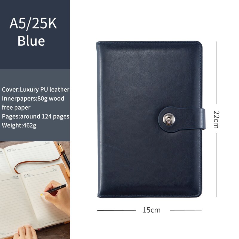 A5 Hardcover Business Brown Ring Binder Journal Magnetic Closure Blue B5 Notebooks Top Grade Lined Leather Planner: A5 Blue