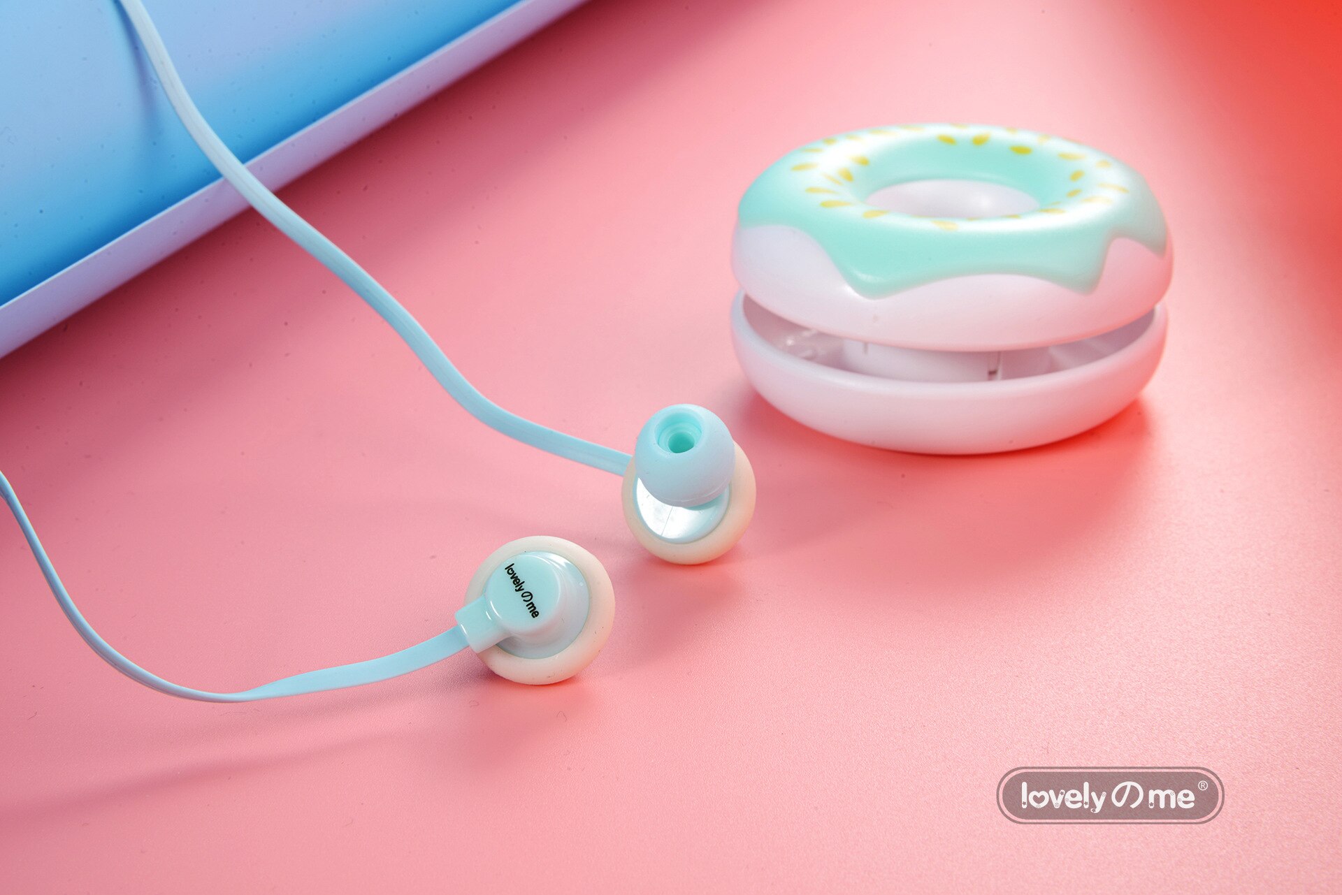Auricolari In-ear - Mini Cuffie Cablate con Scatola Portaoggetti Donuts - Universali: Blu