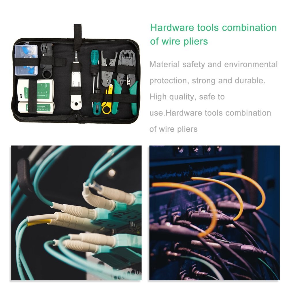 14pcs/Set Computer Network Repair Tool Kit LAN Cable Tester Wire Cutter Screwdriver Pliers Crimping Maintenance Tool Set Bag