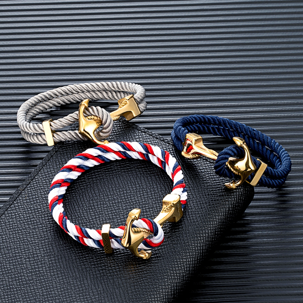 MKENDN Men Anchor Bracelet Woven Multilayer Survival Rope Bracelets For Women Gold Color Stainless Steel Sailor Buckle