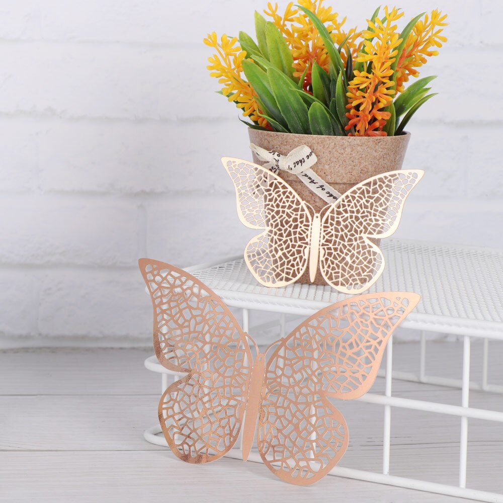 Autocollant mural papillon 3D ajouré, 12 pièces/ensemble, décoration pour mariage, décor de salle pour la maison, pour fenêtre, or argent, Stickers muraux