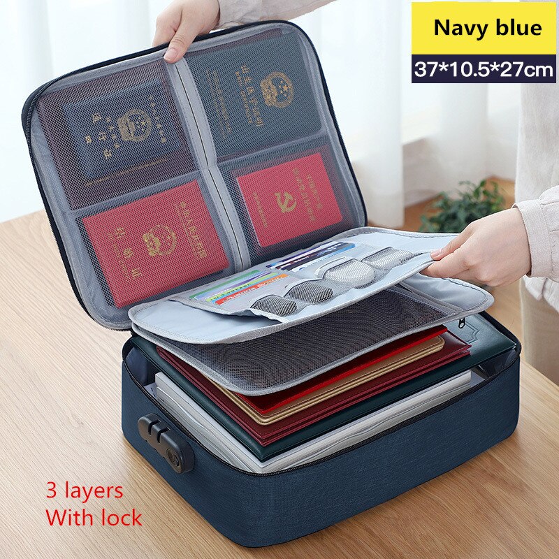 Bolsa de almacenamiento de documentos multiusos de gran capacidad, bolso de Material impermeable para organizar el hogar, viaje de negocios, organizador de archivos, maletín: B1 Navy