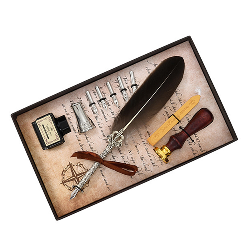 Kalligrafie Veer Dip Pen Schrijven Inkt Set Briefpapier Box Met 5 Nib Bruiloft Quill Pen Desi Fontein Bruiloft Pennen: 16