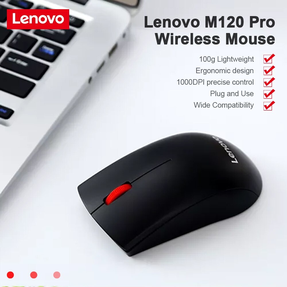 Lenovo M120 Pro Wireless Mouse 2.4GHz Laptop Mouse with USB Receiver Ergonomic Optical BT Mice for PC Computer Home Office