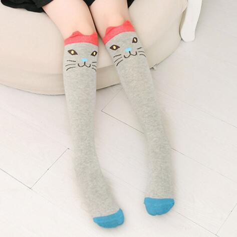 Boog Katoen Zijde Kousen Kinderen Prinses Katoen Knie Hoge Meisje Mode Beenwarmers Diamant Rooster Meisjes Voor Rechte Mesh: Gray cat