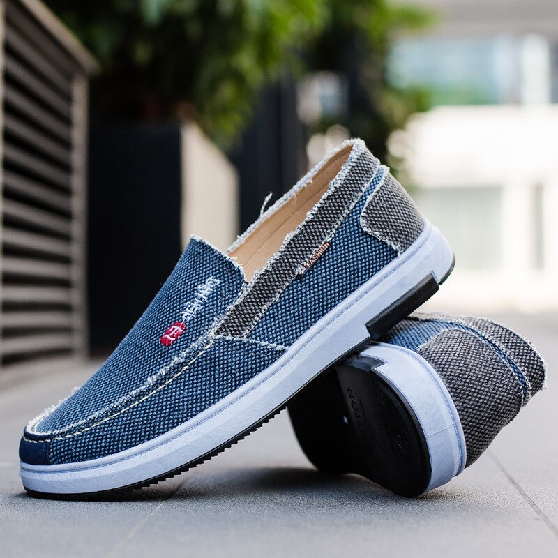 Hommes toile chaussures confortable toile chaussures hommes chaussures décontractées hommes mocassins plats chaussures hommes noir hommes chaussures baskets: blue / 7.5