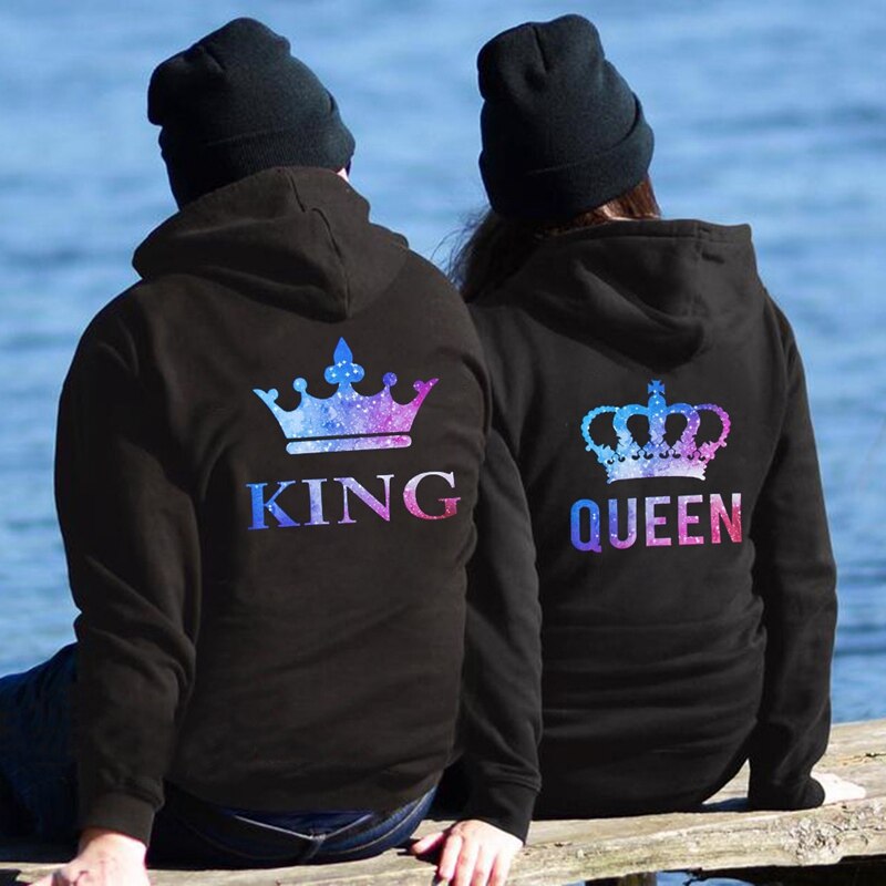Sudadera para parejas King Queen ropa con estampado de corona para parejas sudadera de verano Casual Camisetas cuello redondo para parejas