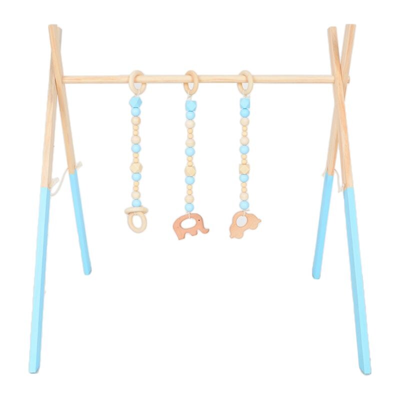 1Set Nordic Cartoon Baby Wooden Gym Fitness Frame Rack Hanging Pendant Toys Kit Toddler Infant Room Decorations: Blue