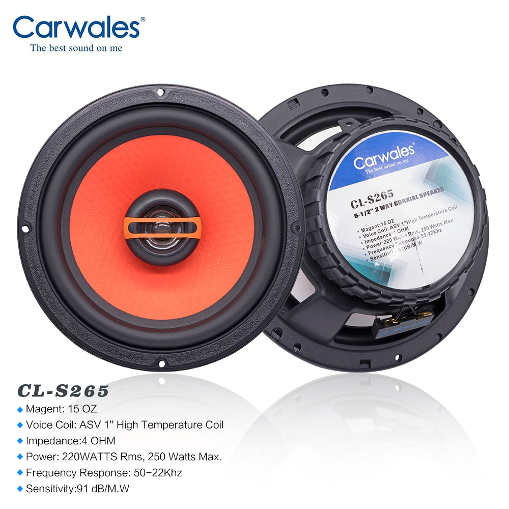 Carwales 6.5 Inch 2-Weg Achter Deur Coaxiale Luidspreker 250W Auto Speaker Set Tweeter Auto Sub Woofer Audio systeem Luidspreker voor Auto