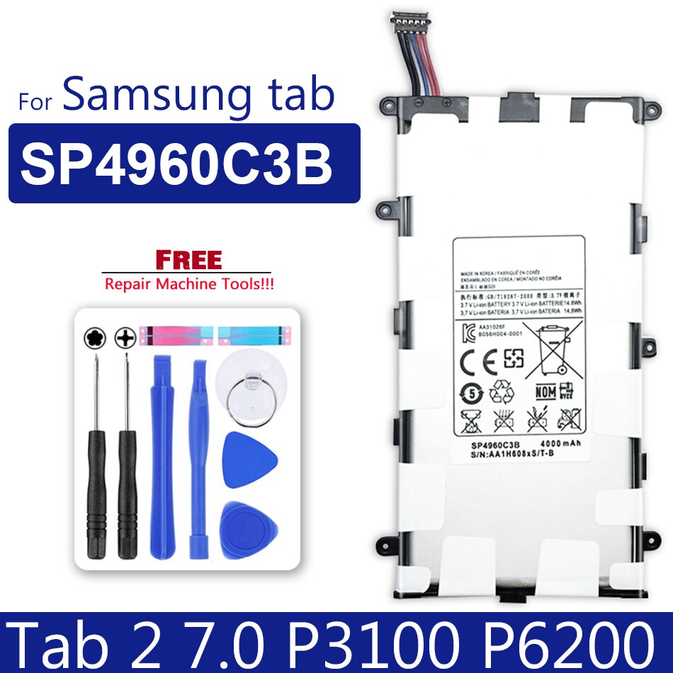 Bateria para tablet, galaxy tab 2 3 4 7.0 8.0 tab2 tab3 lite tab4 sm t210 t211 t310 t311 t530 t531 p3100 p5200 p5210: Tab 2 7.0 SP4960C3B