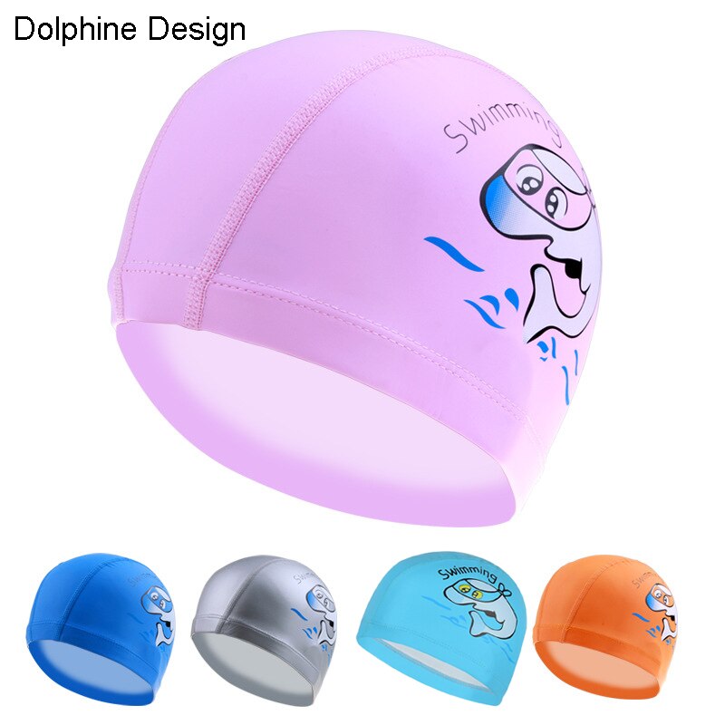 PowerPai Swimming Cap Children Waterproof PU for boys girls Comfortable Dolphine Cat Cartoon Swimming Pool Training Bathing Hood