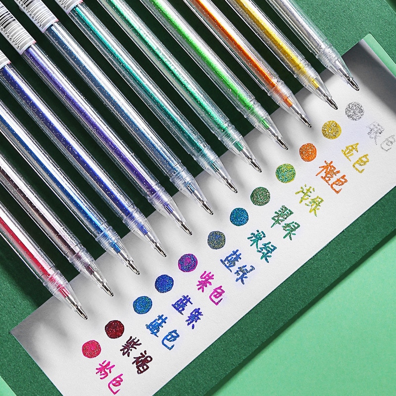12 Stks/set Kawaii Glitter Kleur Veranderende Flash Marker Gel Pen Leuke Tekening Pen Highlighter Voor Meisje Kids School Art Briefpapier