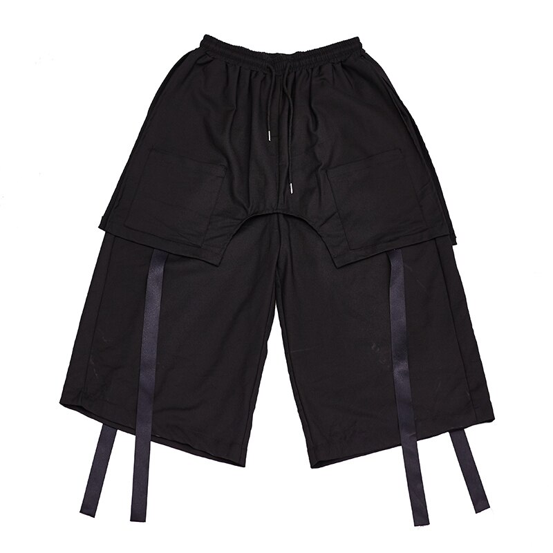 Mænd japan stil streetwear kimono nederdel bukser mandlige løse afslappede brede ben bukser punk gotisk hip hop bånd harem bukser lommer