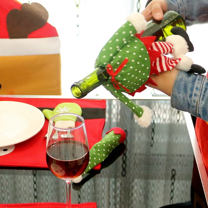 Elf Dot Patroon Rode Wijn Fles Covers Voor Kerst Decoratie Mooie Wijn Fles Decoratie