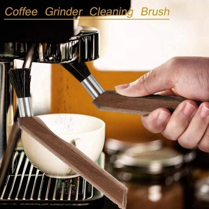 Walnut Coffee Grinder Clean Brush With Natural Bristles Lanyard Coffee Machine Brush Cleaner Tool Barista Home Kitchen Supplies
