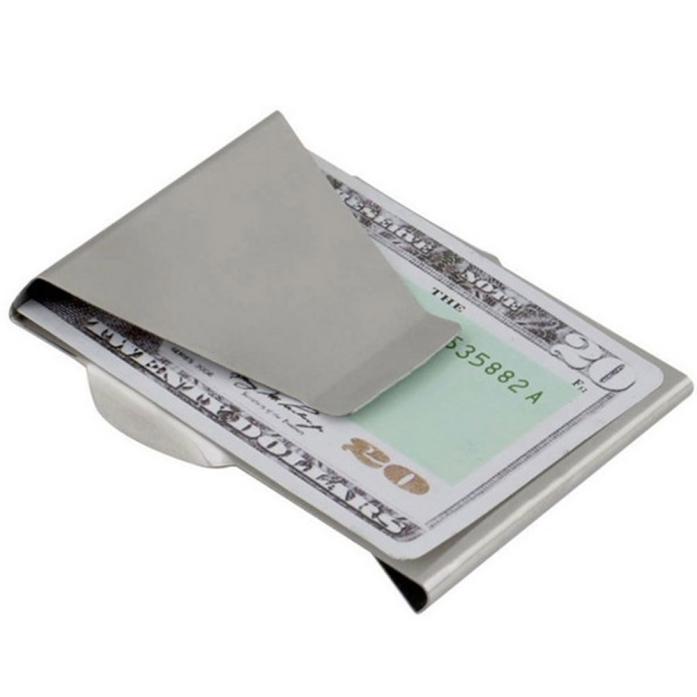 Slanke Roestvrij Staal Dubbelzijdig Money Clip Wallet Credit Card ID Houder Multipurpose Pocket Dollar Y710