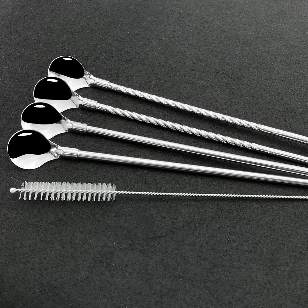Kleurrijke Rvs Lange Metalen Rietje Lepel 218Mm Herbruikbare Koffie Bar Keuken Party Drink Rietjes Accessoires