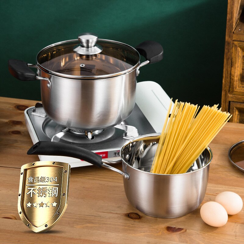304 stainless steel thickened milk pot baby food pot small soup pot single handle double bottom induction cooker gas stove