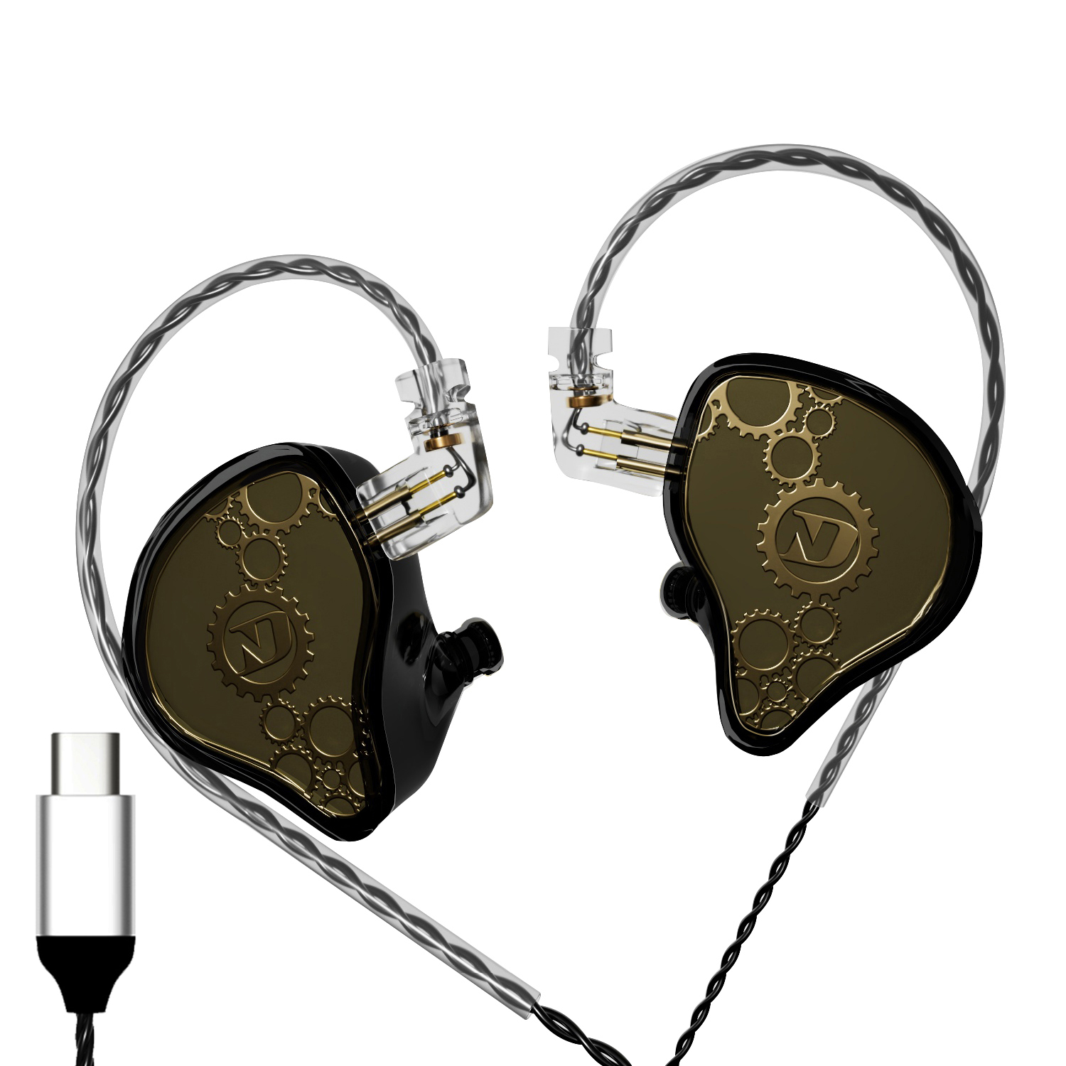 Słuchawki ND Venus hifi przewodowe wysokiej jakości douszne interfejs typec okrągły otwór 3.5 monitorowanie gier powrót ucha: Srebrny