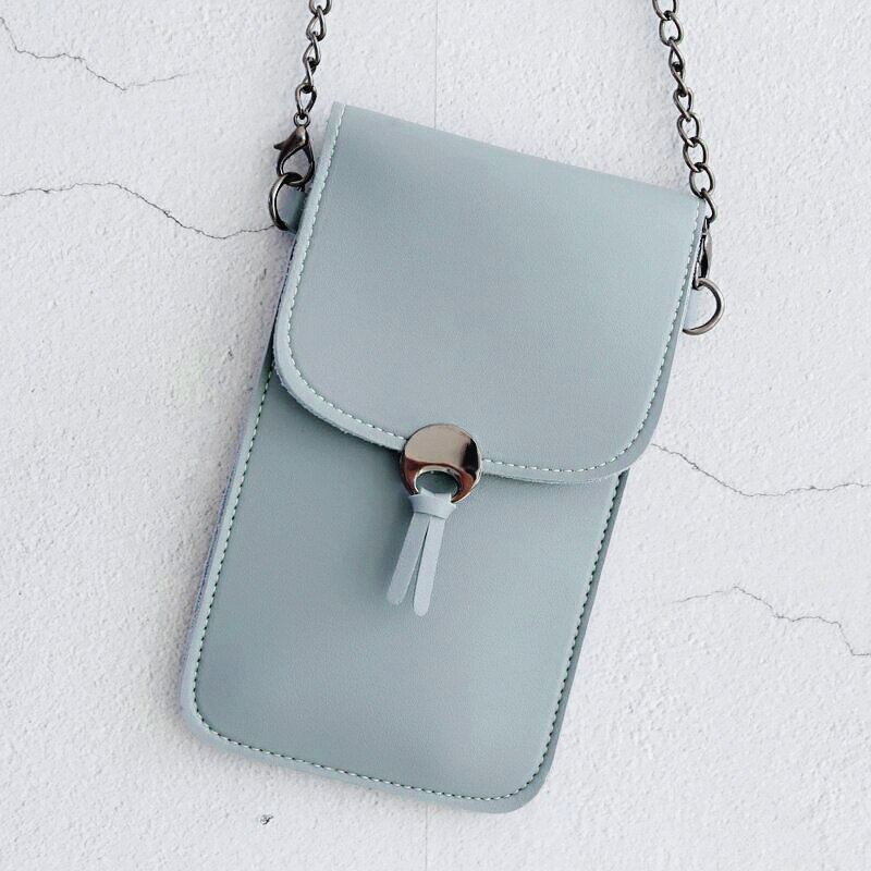 Touch Screen Transparent Cell Phone Purse Women Girls Small Leather Cross Body Handbag Mini Shoulder Bag Card Coin Wallet: Blue