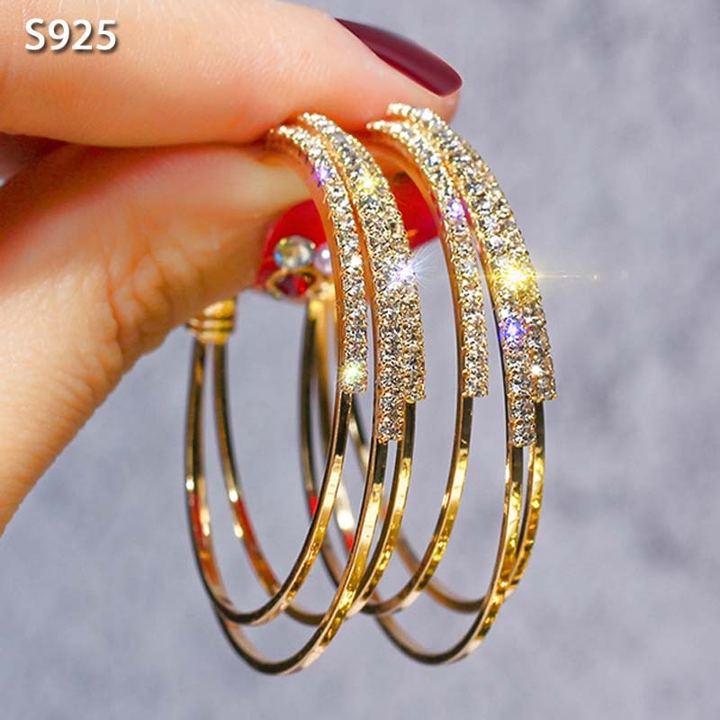 Ægte 925 sterling sølv nåle øreringe til kvinder smykker store runde rhinestone rose guld erklæring fest øreringe