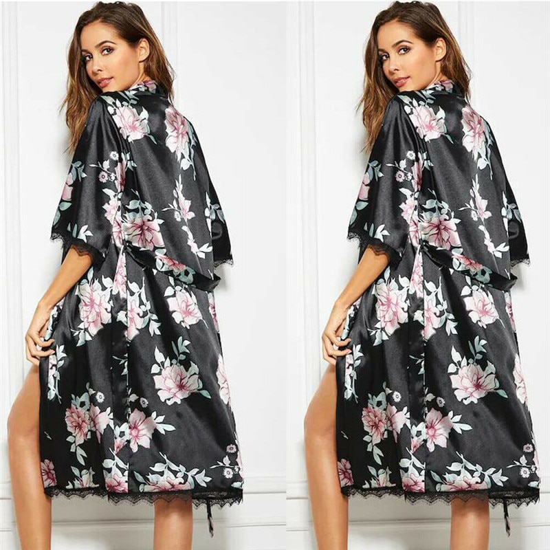 Silk Satin Wedding Bride Bridesmaid Robe Floral Bathrobe Short Kimono Robe Night Robe Bath Robe Dressing Gown For Women