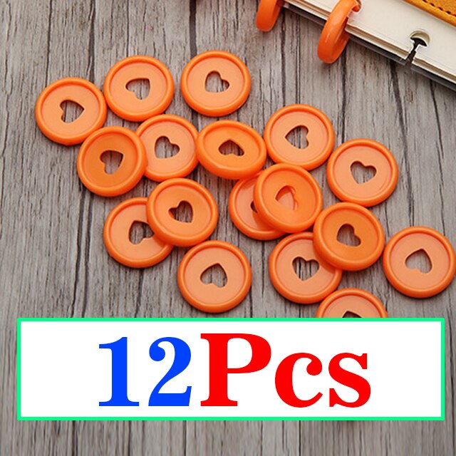 Anneau de liaison en plastique 35MM, trou en forme de champignon, disque à 360 degrés pour bricolage, fournitures scolaires et de bureau: 12Pcs-Orange