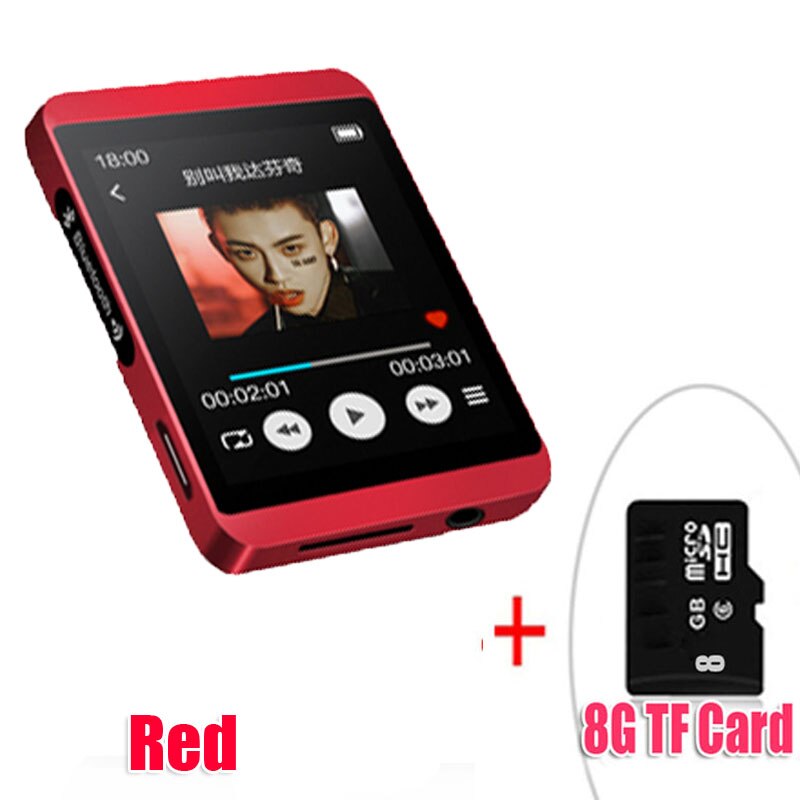 Lettore MP3 Bluetooth originale RUIZU M5 Sport 16GB 8GB Clip Mini Full touch screen supporto FM, registrazione, E-Book, orologio, contapassi: RedWith8GBTFcard / 8GB