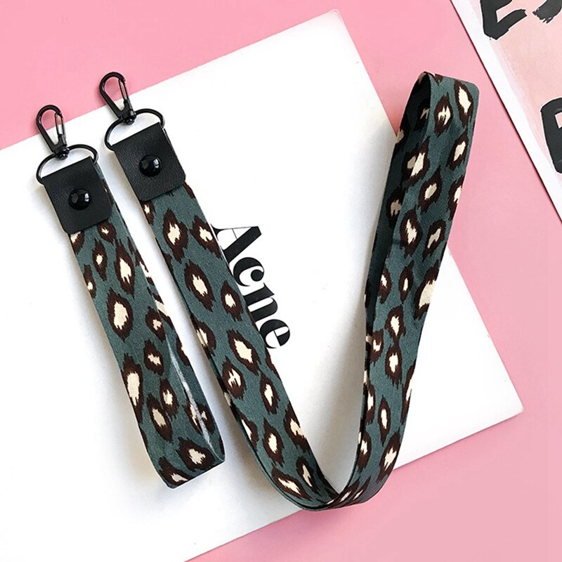 Soporte de teléfono con estampado de leopardo, cordón para llaves, tarjeta de identificación Cheetah, correas de cuello de Teléfono Animal con llavero