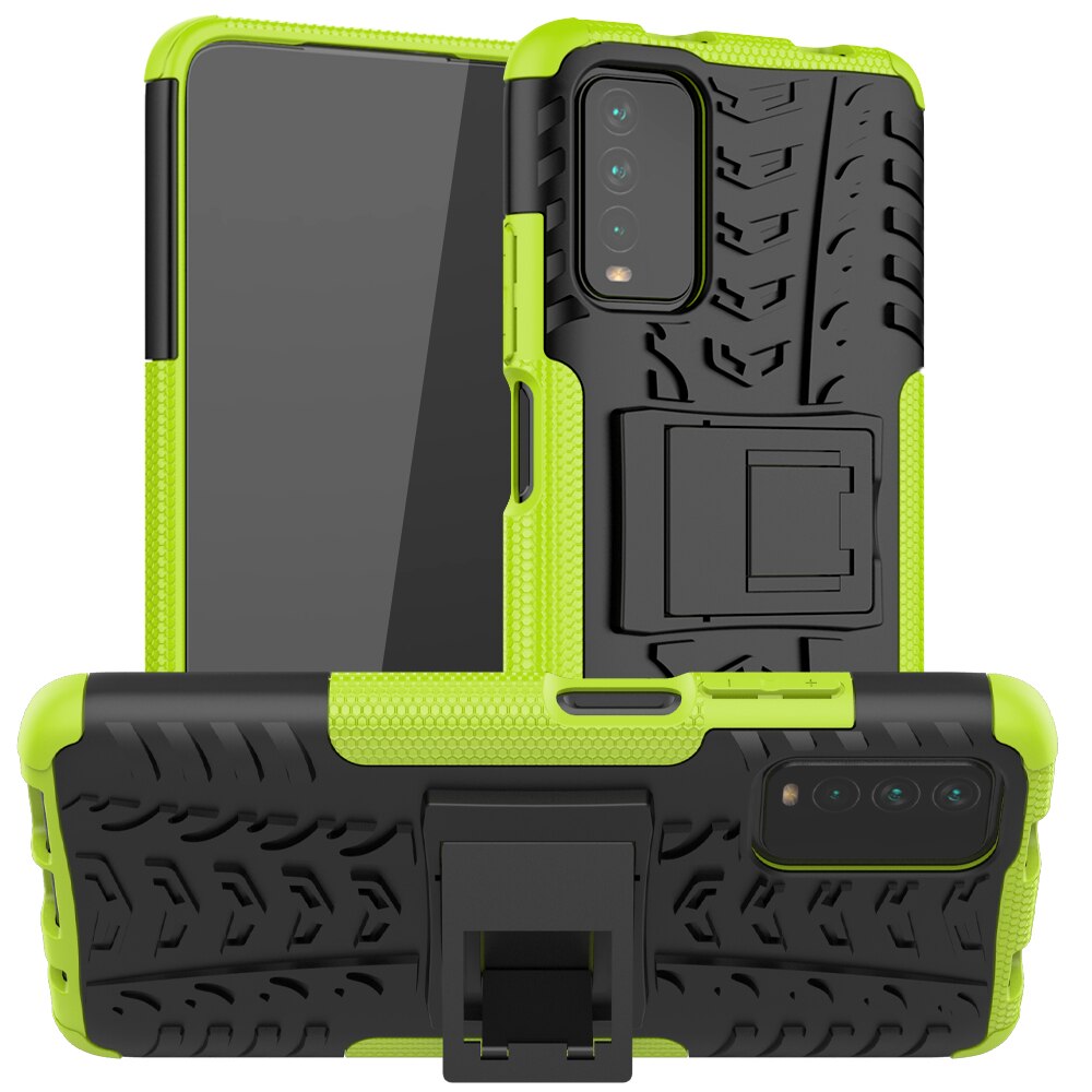 For Xiaomi Poco M3 Case Anti-knock Bumper Heavy Duty Armor Stand Hard Back Cover Poco M3 Silicone Phone Case For Xiaomi Poco M3: Green