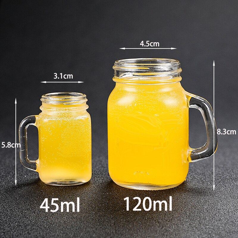 Mini mason jar snapsglas med handtag, en rolig och konversationsbit på bbqs och fester