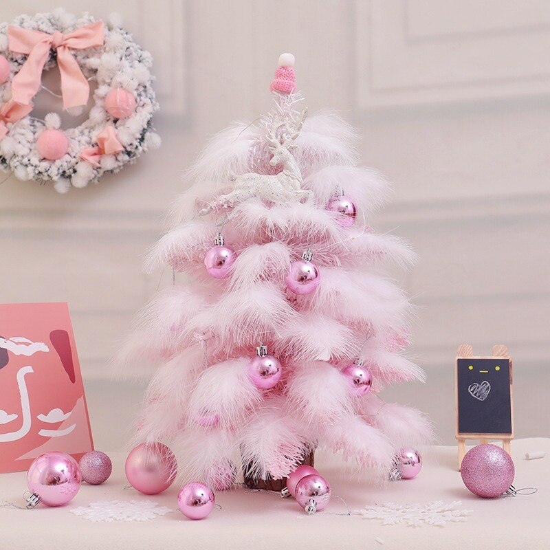 45cm / 60cm Pink Blue Christmas Tree Package Mini Christmas Tree Feather Girl DIY Christmas christmas decorations for home