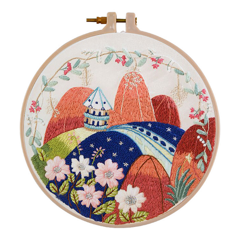 Blossom Patterns Embroidery Needlework Cross Stitch Kits DIY Gypsophila Canvas Embroidery Needlework DIY Framed: J