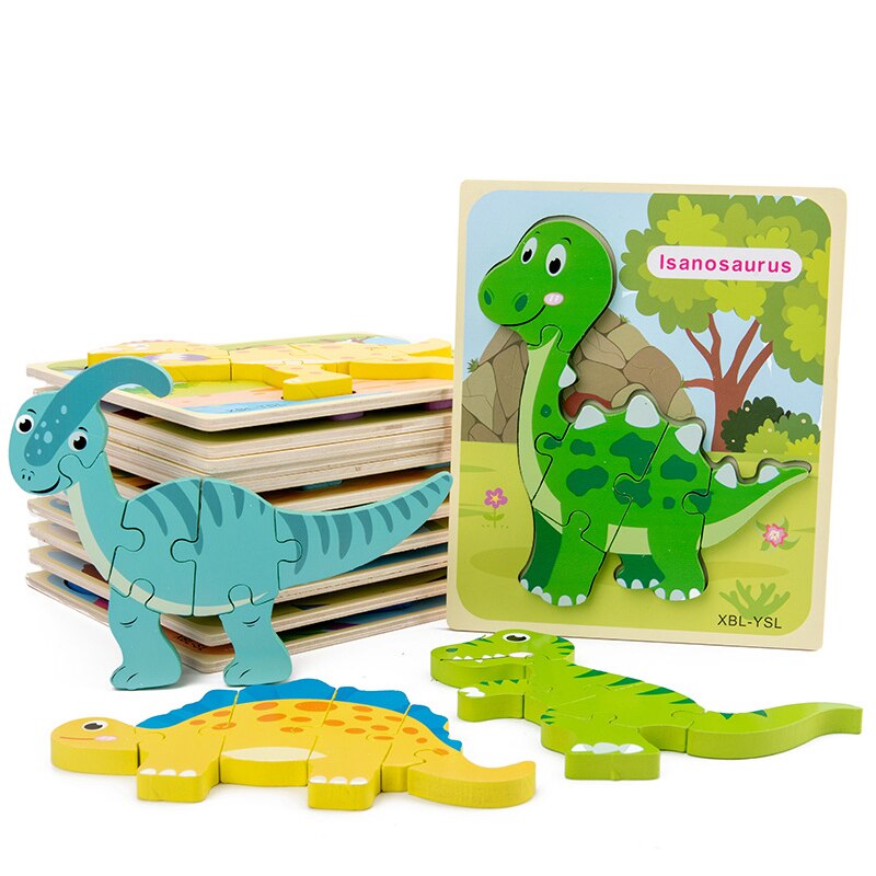 Let'S Make 1PC Montessori Toys Wooden Dinosaur Puzzle Cartoon Early Educational Baby Toy Wood Puzzle Toys