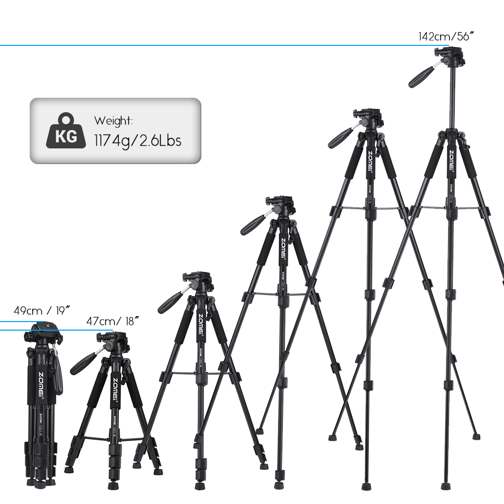 Original ZOMEI Q111 Portable Tripod Aluminum Camera Tripod for DSLR Camera Gopro Flexible Video Tripod Stand