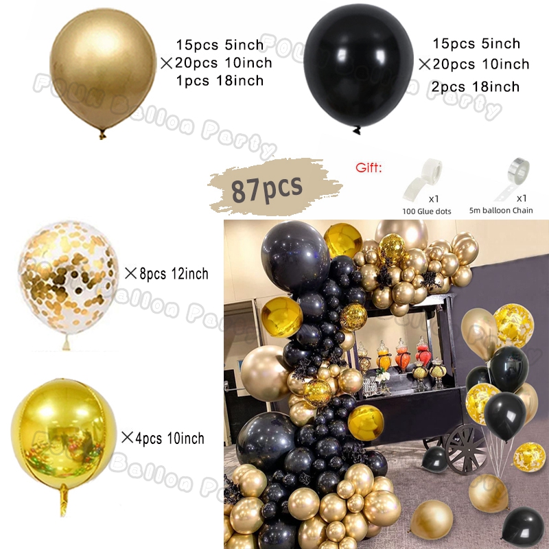Czarne złote balony urodzinowe Zestawy łuków Srebrny Beżowy Złoty Balon konfetti Urodziny Dekoracja ślubna Chrzest Wystrój ukończenia szkoły: MULTI