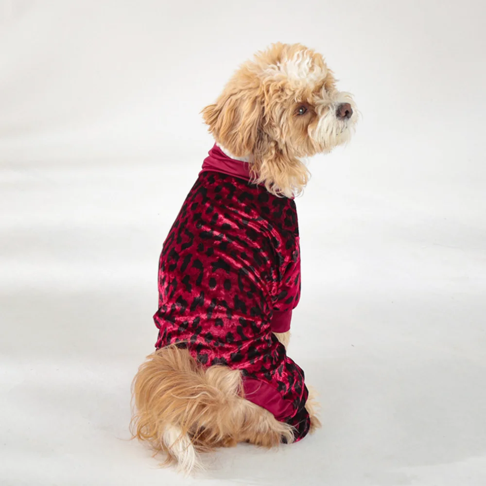Leopard Dog Pajamas for Small Medium Dogs ,Anti-Shedding Puppy Elastic Hoodie,Soft Silk Fabric Overalls for Dogs Pet Costume