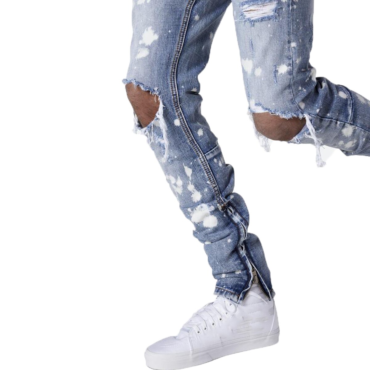 Pantalones vaqueros desgastados con de lunares para hombre, Vaqueros ajustados con agujeros de rodilla, Pantolon
