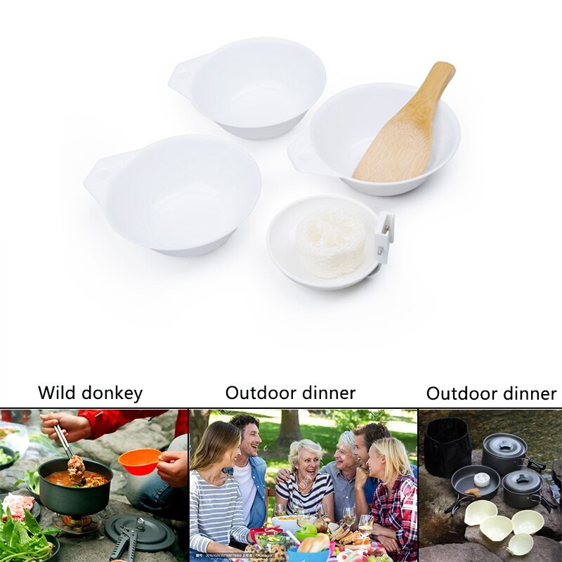 6pcs/set Outdoor Bowl Set Cookware Portable Camping Hiking Cookware Backpacking Picnic Bowl Spoon Rice Ladle Kit c