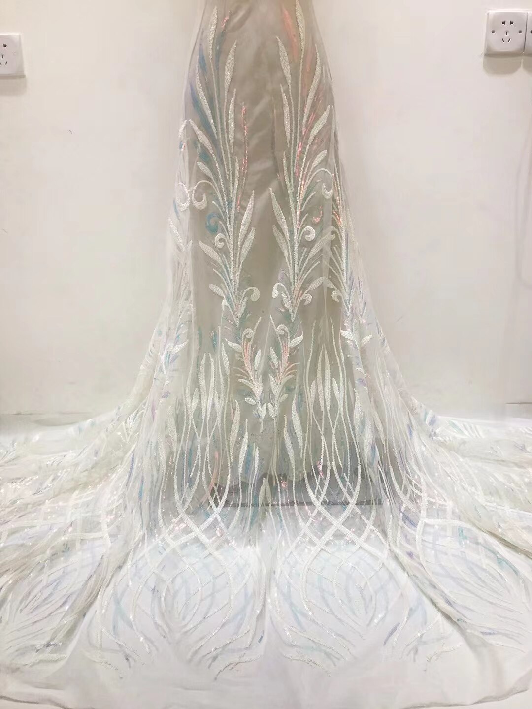 Classic Rose Gold2022 Latest African Tulle Lace with Sequins For African Wedding Dress NN335_V